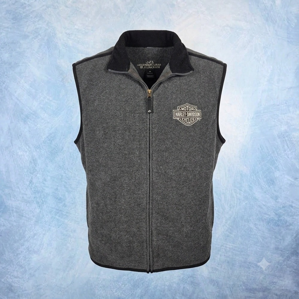 Harley-Davidson J&L Sioux Falls SD Fleece Vest Mens Gray Full Zip XL